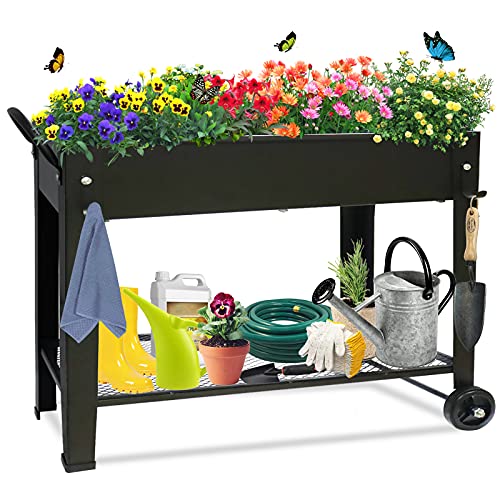 aboxoo Large Planter Raised Beds with Legs Outdoor Metal Planter Box on Wheels Elevated Garden Bed for Vegetables Flower Herb Patio (40 L x 11 W x 315 H)