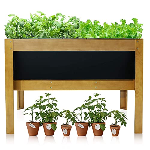 AOODOR Wooden Raised Garden Bed Kit Solid Wood and Metal Galvanized Elevated Planter Box for Vegetables Flower and Herbs Outdoor  48 L x 35 W x 34 H Large Planting Space