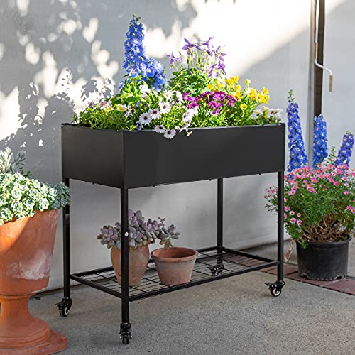 Barton 90079 Outdoor Raised Planter Box with Legs Elevated Garden Bed On Wheels for Vegetables Flower Herb Patio Black