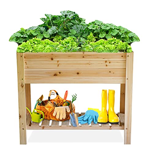 Raised Garden Bed Wood Planter Box Outdoor Wooden Elevated Planters Raised Beds with Legs for Vegetable Flower Herb 3937x1575x33H Standing Gardening Box with Liner for Backyard Patio Deck