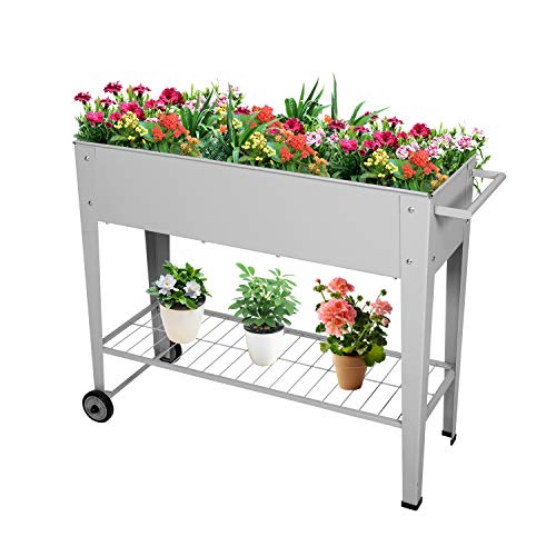 Raised Planter Box with Wheels Elevated Garden Bed Planter for Vegetables Fruits Herb Grow