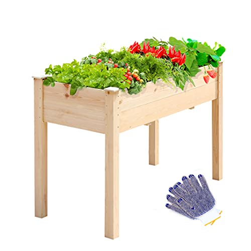 TMEE 4FT Raised Garden Bed Wooden Elevated Wood Planter Garden Box Kit for Vegetable Flower Herb Gardening Backyard Patio Easy Assembly 30in Height