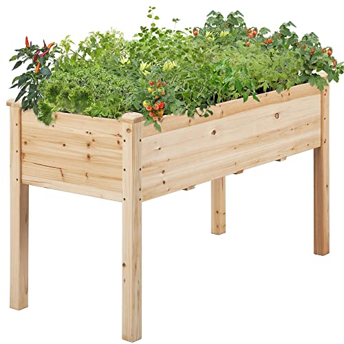 Yaheetech Raised Garden Bed 48x24x30in Elevated Wooden Planter Box with Legs Standing Growing Bed for GardeningBackyardPatioBalcony