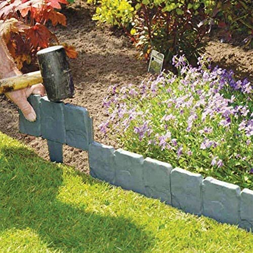 RZMY 40Pcs Garden Edging BorderDIY Stone Effect Plastic Palisade Fence Gray Decorative Flower Bed Interlocking Outdoor Lawn Border(328)