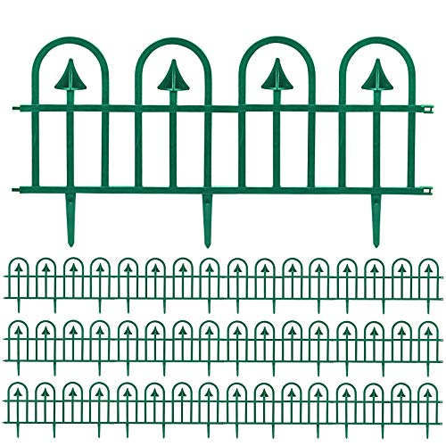 Sunnyglade 12 Pack Garden Edging Decorative Border Recycled Plastic Landscape Garden Fence Flexible NoDig Spikes Ornamental Wrought Iron Style Decorative BorderDark Green