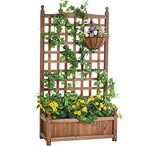 Amerlife Raised Garden Bed with Trellis  Garden Box for Vine Climbing Plants Flower FreeStanding Raised Planter for Patio Garden Indoor Outdoor 48 Inch Height