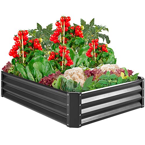 Best Choice Products 4x3x1ft Outdoor Metal Raised Garden Bed Box Vegetable Planter for Growing Fresh Veggies Flowers Herbs and Succulents  Dark Gray