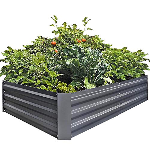FOYUEE Raised Garden Beds for Vegetables Metal Planter Boxes Outdoor Flower Bed Kit Steel Patio 5x3x1FT Gray