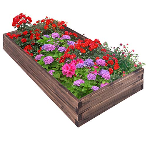 Giantex Raised Garden Bed Wood Planter Box Outdoor Planting Bed for Vegetable Flower Rectangular Planter for Patio and Lawn 47Lx24Wx9H (Brown)