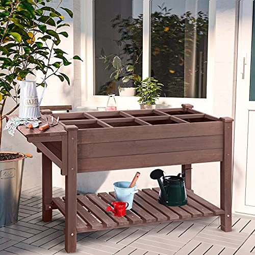 Raised Garden Bed Elevated Plant Boxes Outdoor Large with Grow Grid  with Large Storage Shelf 527 x 22 x 30
