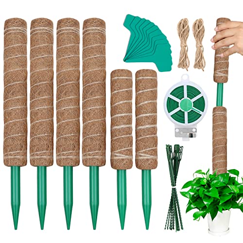 AVELOTUUG Moss Pole 90 inch 6 Pack Plant Moss Pole for Plants Monstera Pole 165 and 118 Coir Totem Pole for Climbing Plants Creepers to Grow UpwardsPlant Support