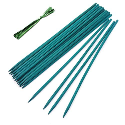 HAINANSTRY Garden Wood Plant Stakes Green Bamboo Sticks Sturdy Floral Plant Support Stakes WoodenWooden Sign Posting Garden Sticks(25 Pack 18 Inches)