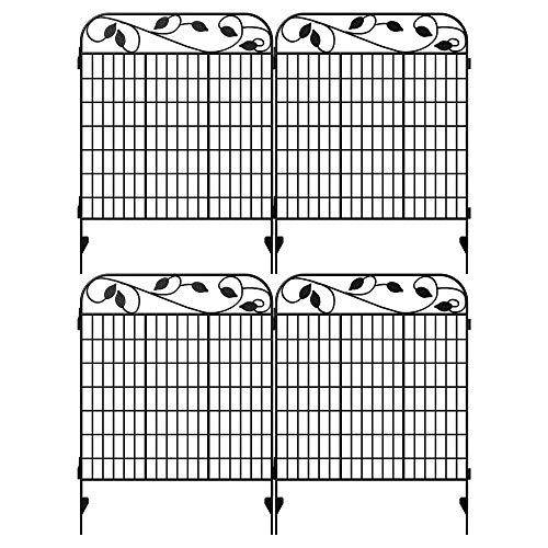 Amagabeli Metal Garden Fence Border 44x 36 4Pack Heavy Duty Tall Rustproof Decorative Garden Fencing Gate Panels Animal Barrier Outdoor Iron Edge for Landscape Folding Flower Bed FC07 Leaf Black