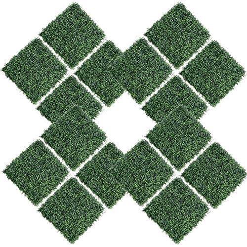 Kdgarden 16PCS 20x20 Artificial Boxwood Panels Topiary Hedge Plant UV Protected Faux Grass Wall Greenery Mats for Outdoor Garden Fence Backyard and Indoor Home Wedding Decoration Dark Green