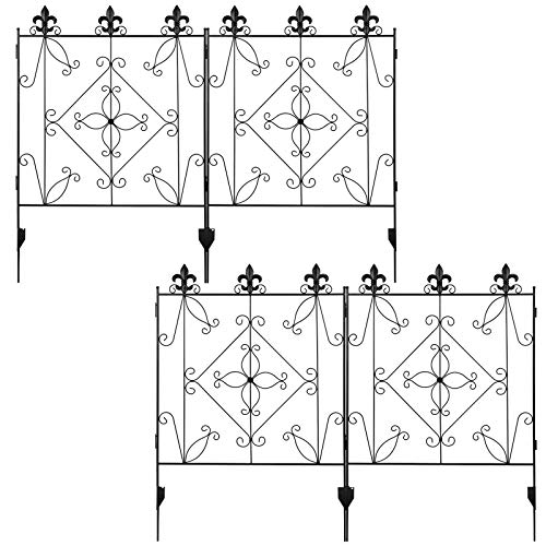 MIXXIDEA Garden Fence Border 44in x 12ft Metal Fencing Folding Panels Wrought Iron Fence Garden Landscape Edging Lawn Border Decorative Gardening Fence for Flower Bed Pets Outdoor (4 PackBlack)