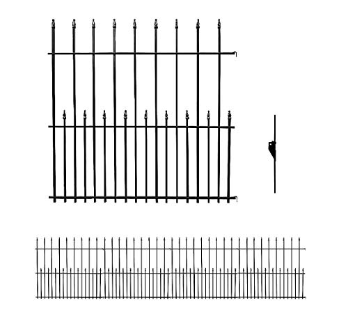 MTB Black Steel Decorative Garden Fence Panels Metal Fence Animal Barrier 36 in H x 141 ft Long Landscape Border Fence Flat Top