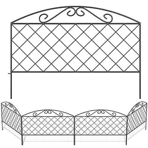 Ujiabiz 17in x 10ft Decorative Thicken Metal Garden Fence Panel Set Outdoor Patio Sectional Landscape Fencing Rustproof Wrought Iron Small Garden Fence Edging Flower Bed Animal Barrier Border