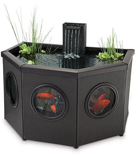 Pennington Aquagarden Affinity HalfMoon FreeStanding Pond Water Feature Pool Includes Inpond 5 in 1 300 Pond  Water Pump with UV Clarifier 89 Gallon Decking Pond Three Fountain Displays Mocha