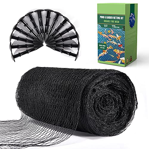 CreiYuan Pond Netting Kit  15 x 20 Ft Koi Pond Netting with 14PCS Stakes Fine Mesh Pond Netting for Leaves Protects Koi Fish from Blue Heron Birds Cats