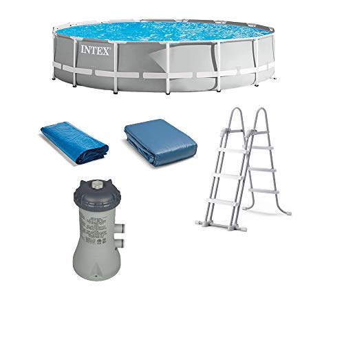 Intex 15 x 42 Prism Frame Above Ground Swimming Pool Set and Pool Filter Pump