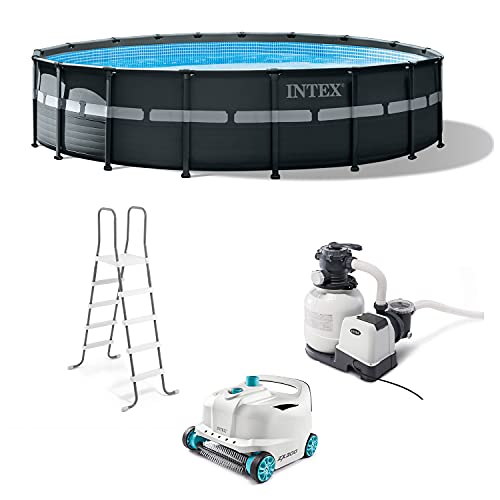 Intex 18Ft x 52In Ultra XTR Frame Round Above Ground Swimming Pool Set  Pump Bundle w Intex 700 Gal Per Hour Pool Cleaner Robot Vacuum  21 Ft Hose