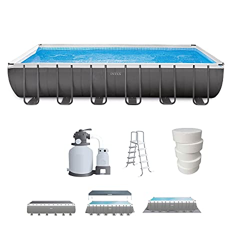 Intex 24 x 12 Foot Rectangular Ultra XTR Frame Swimming Pool with Filter Pump and Qualco Pool Care 3 Inch Sanitizing Tabs 5 Pounds