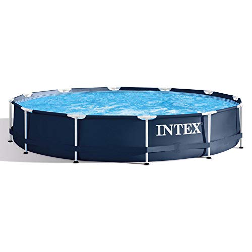 Intex 28211ST 12foot x 30inch Metal Frame Round 6 Person Outdoor Backyard Above Ground Swimming Pool with Krystal Klear Filter Cartridge Pump Navy