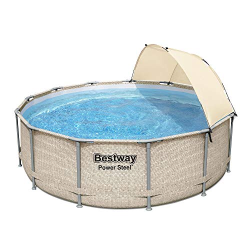 Bestway 5614UE 13 Foot x 42 Inches Power Steel Frame Above Ground Backyard Swimming Pool Set with Filter Pump Ladder Cover and Canopy