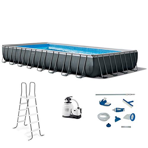 Intex 26377EH 32ft x 16ft x 52in Ultra XTR Rectangular Swimming Pool with 28003E Maintenance Kit Ladder and 120V 2800 GPH Sand Filter Pump
