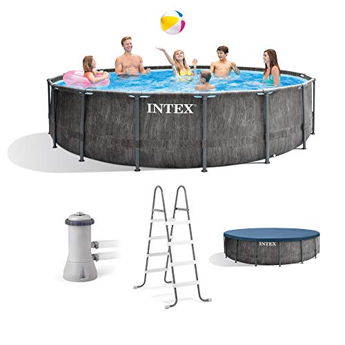 Intex 26741EH 15ft x 48in Greywood Premium Prism Steel Frame Outdoor Above Ground Swimming Pool Set with Cover Ladder  Pump