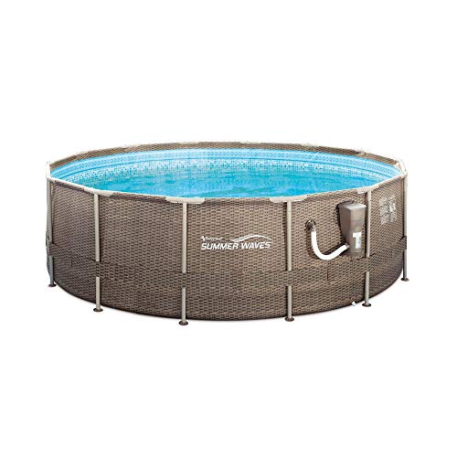 Summer Waves P20014482 14ft x 48in Outdoor Round Frame Above Ground Swimming Pool Set with Skimmer Filter Pump Filter Cartridge and Ladder Brown