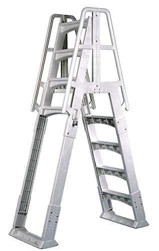 Vinyl Works SLA AFrame 4856 Inch Adjustable Above Ground Swimming Pool Ladder Entry System with Slide Lock Barrier and Handrails White