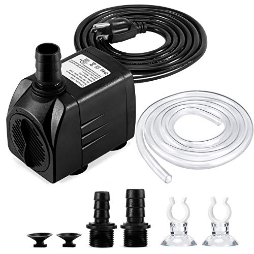 CWKJ Fountain Pump 400GPH(25W 1500LH) Submersible Water Pump Durable Outdoor Fountain Water Pump with 65ft Tubing (ID x 12Inch) 3 Nozzles for Aquarium Pond Fish Tank Water Pump Hydroponics