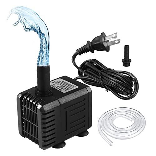Fountain Pump 150GPH (8W 600LH) Submersible Water Pump Quiet Small Outdoor Fountain Water Pump with 33ft Tubing (ID x 12Inch) 2 Nozzles for Pond Aquariums Fish Tank Water Feature Backyard