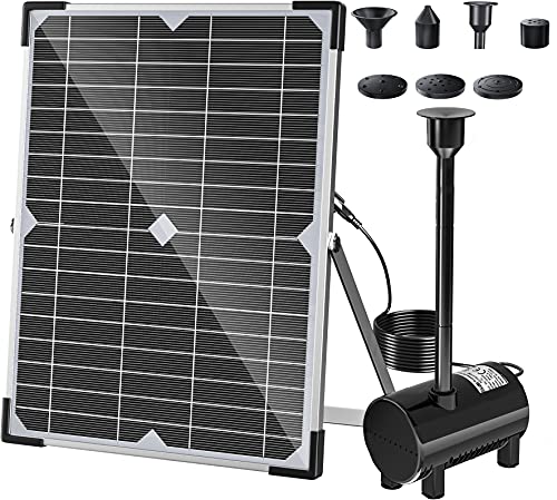 Solar Fountain Pump Outdoor 15W Solar Water Pump with 360GPH Flow Powered Pump Adjustable Solar Water Pump Kits with 7 Water Styles for Garden Fish Pond Pool Hydroponics Bird Bath