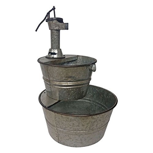BACKYARD EXPRESSIONS PATIO · HOME · GARDEN 906029 Galvanized Two Tier Metal Barrel Pump Fountain Silver