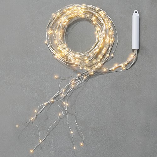 Fairy Spray String Lights  Waterproof Outdoor 9 Strand Cascading Waterfall Garland Light Warm White Twinkling LEDs Silver Bendable Wire 85 Feet Cordless Battery Operated