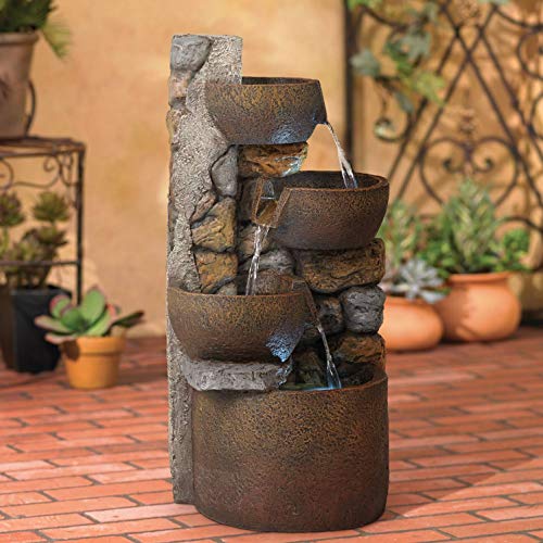 John Timberland Ashmill Rustic Outdoor Floor Water Fountain with Light LED 29 High Cascading Urn for Yard Garden Patio Deck Home