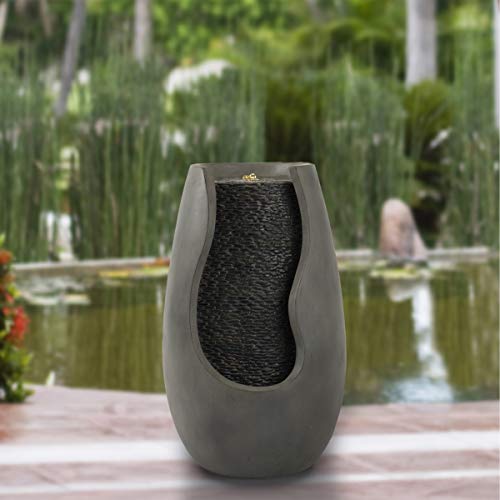 Pure Garden 50LG1181 14Inch Garden Fountain  Modern Decorative Concrete Pot Electric Outdoor Hand Painted Cascading Water Feature with 2 Gallon Capacity