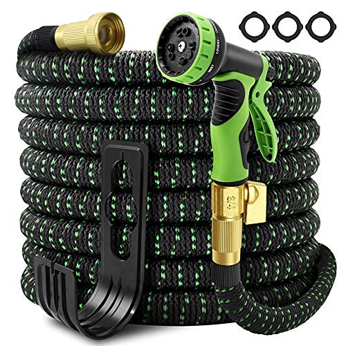 Garden Hose Expandable 100ft SelfLocking Leakproof Water Hose With 10 Function Spray NozzleHeavy Duty Flexible Hose34 Solid Brass ConnectorsLightweight NoKink Flexible Water Hose(100ft)
