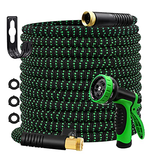 MEACKLE Expandable Garden Hose 100ft Water Hose with 10 Patterns Spray Nozzle Flexible Latex Pipe 34 Solid Brass Fittings Lightweight Leakproof