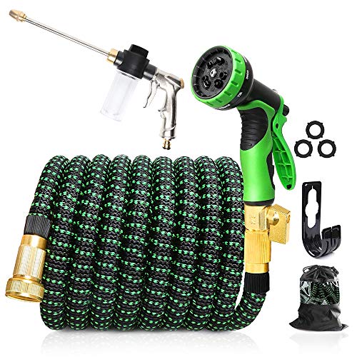 Upgraded Expandable Garden Hose 25 FT 34 Solid Brass Connectors 10 Function Spray Hose Nozzle Leak Proof and Lightweight Retractable Water Hose