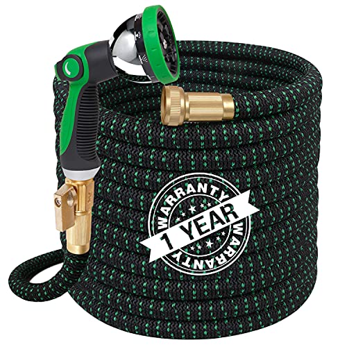 Expandable Garden Hose 100 FT Expanding Water Hose with 10 Function Spray Nozzle 34 Solid Brass Connector Extra Strength 3750D Fabric Retractable Yard Garden Hose for Watering  Washing