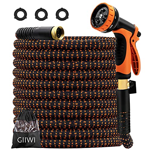 Expandable Garden Hose with Spray Nozzle 75ft Lightweight Expanding Water Hose with Solid Brass Fittings Extra Strength 3750D Durable Fabric Gardening Flexible Latex Hose Pipe