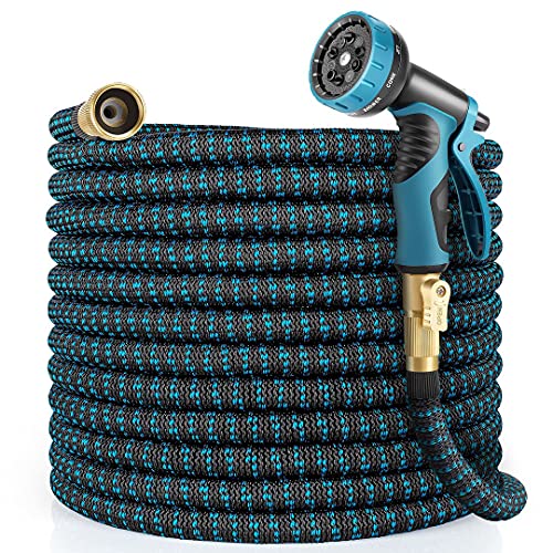HARNMOR Expandable Garden Hose 100ft  Flexible Water Hose with 10 Function Nozzle Double Latex Core and 34 Inch Solid Fittings3 Times Expanding Kink Free Easy Storage Collapsible Water Hose