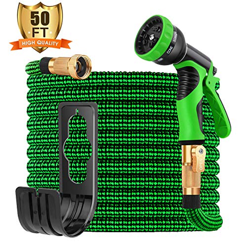 Sunrich Expandable Garden Hose 50ft Expanding flexible Water Hose retractable with 9 Function Spray Nozzle Lightweight Durable 3750D Latex Core 34 Solid Brass Connectors for Gardening