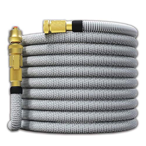 TITAN 25FT Garden Hose  All New Expandable Water Hose with Dual Latex Core 34 Solid Brass Fittings Expanding Extra Strength Fabric Flexible Hose with Jet Nozzle and Washers 15255075100150FT