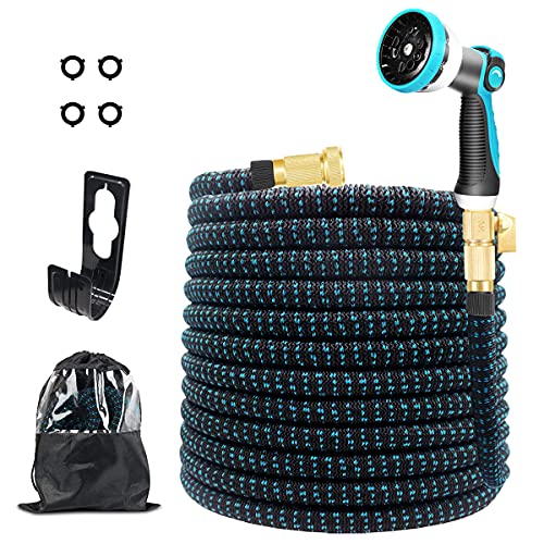 XPNAQI Expandable Garden Hose 50ft Flexible Water Hose with10 Function Spray Nozzle Double Latex Core with 34 Solid Brass Fittings Lightweight and NonKink for Washing and Gardening