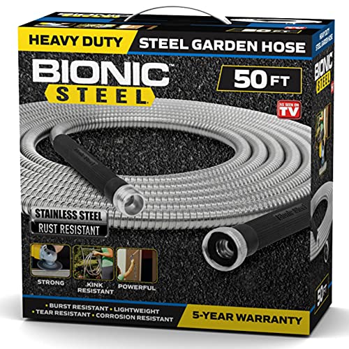 Bionic Steel 50 Foot Garden Hose 304 Stainless Steel Metal Water Hose  Super Tough  Flexible Lightweight Crush Resistant Aluminum Fittings Kink  Tangle Free Rust Proof Easy to Use  Store