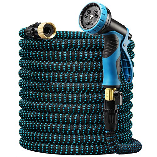 Delxo Expandable Garden Hose100FT Water Hose with 9Function HighPressure Spray Nozzle Heavy Duty Flexible Hose 34 Solid Brass Fittings Leakproof Design